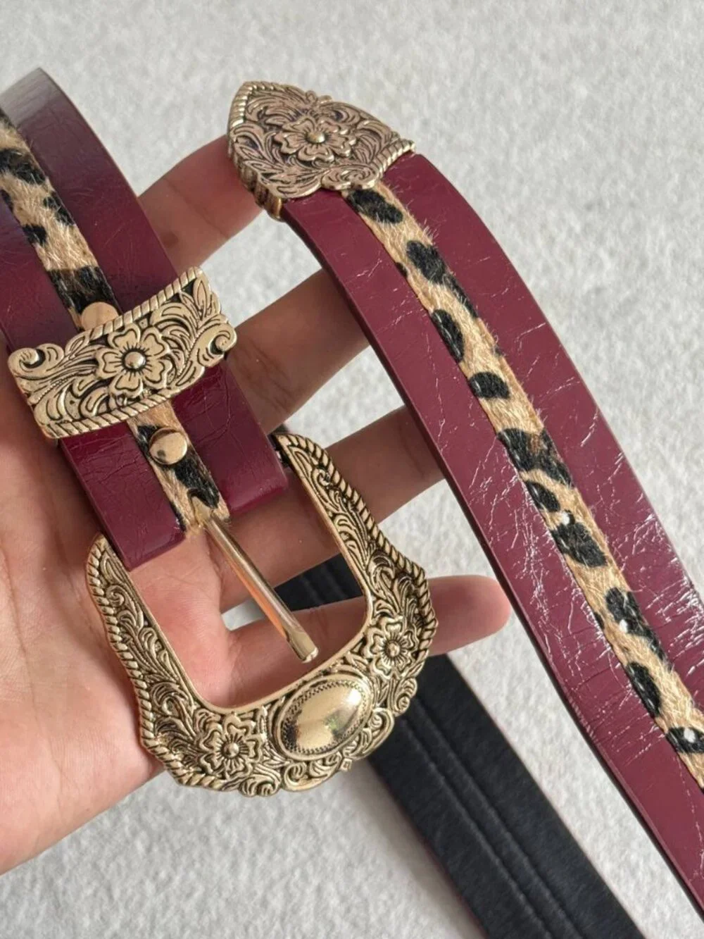 Burgundy Leopard Print Western Statement Belt